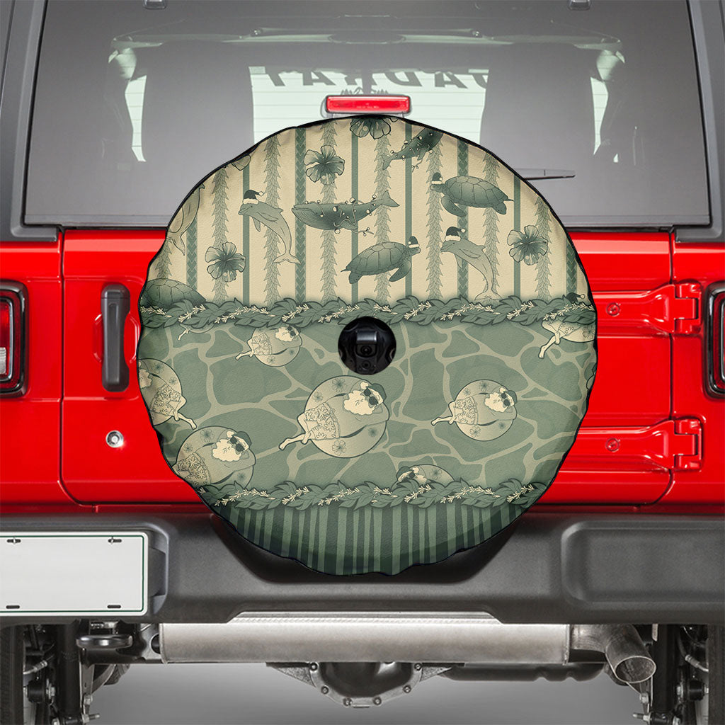 Hawaii Christmas In July Spare Tire Cover Olive Green Mele Kalikimaka Sea Animals