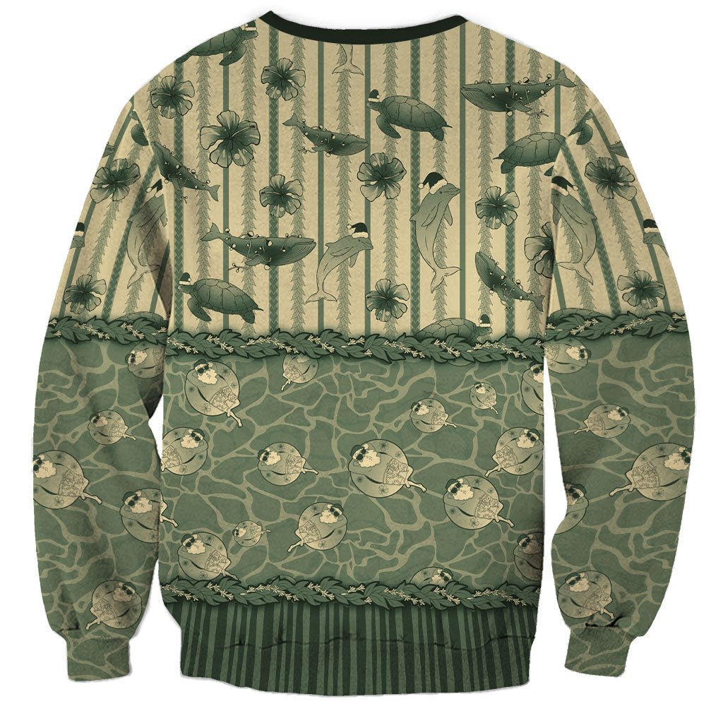Hawaii Christmas In July Sweatshirt Olive Green Mele Kalikimaka Sea Animals DT05 - Polynesian Pride