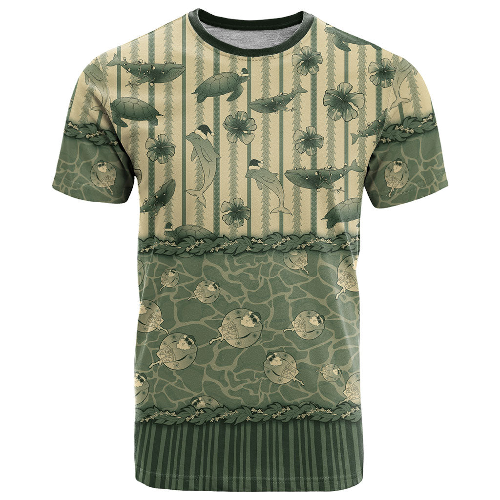 Hawaii Christmas In July T Shirt Olive Green Mele Kalikimaka Sea Animals