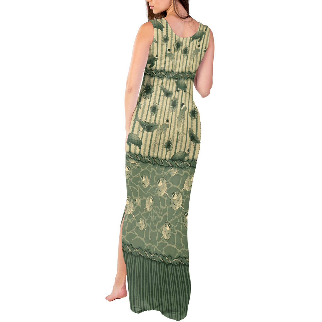 Hawaii Christmas In July Tank Maxi Dress Olive Green Mele Kalikimaka Sea Animals