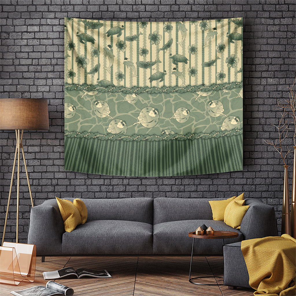 Hawaii Christmas In July Tapestry Olive Green Mele Kalikimaka Sea Animals