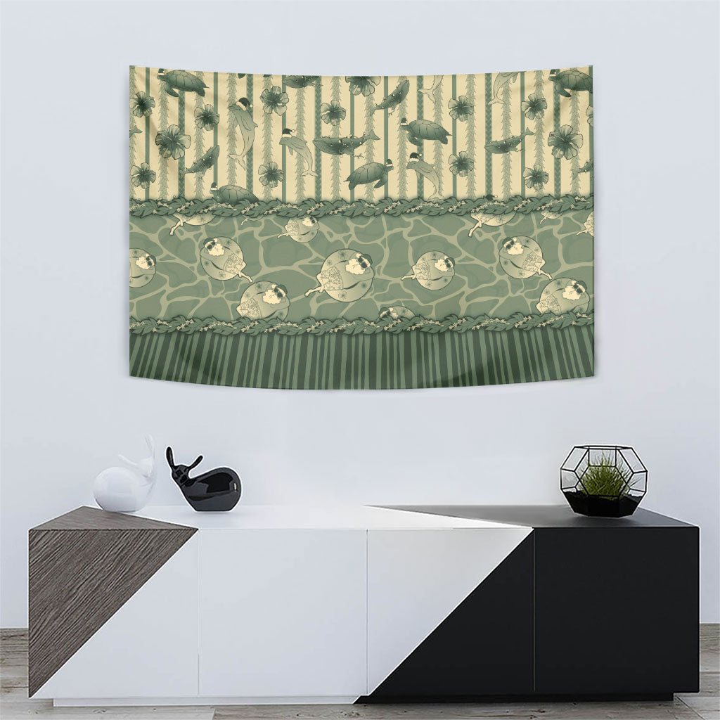 Hawaii Christmas In July Tapestry Olive Green Mele Kalikimaka Sea Animals
