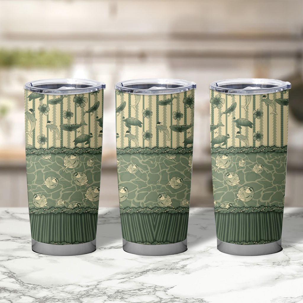 Hawaii Christmas In July Tumbler Cup Olive Green Mele Kalikimaka Sea Animals