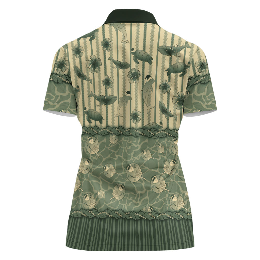 Hawaii Christmas In July Women Polo Shirt Olive Green Mele Kalikimaka Sea Animals DT05 - Polynesian Pride