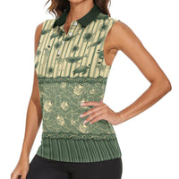 Hawaii Christmas In July Women Sleeveless Polo Shirt Olive Green Mele Kalikimaka Sea Animals DT05 - Polynesian Pride
