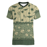 Hawaii Christmas In July Women V-Neck T-Shirt Olive Green Mele Kalikimaka Sea Animals DT05 Female Green - Polynesian Pride