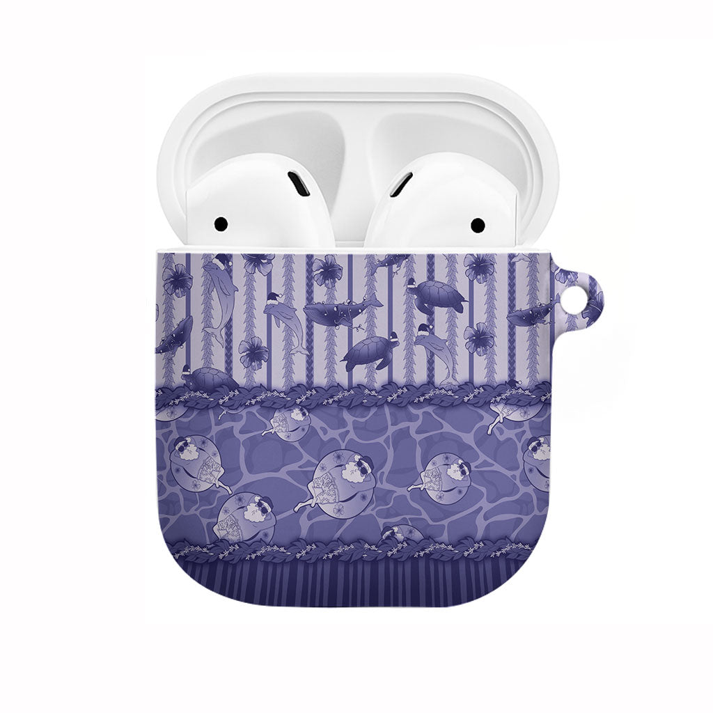 Hawaii Christmas In July AirPods Case Amethyst Purple Mele Kalikimaka Sea Animals
