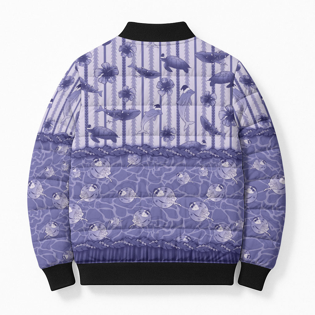 Hawaii Christmas In July Bomber Puffer Jacket Amethyst Purple Mele Kalikimaka Sea Animals DT05 - Polynesian Pride