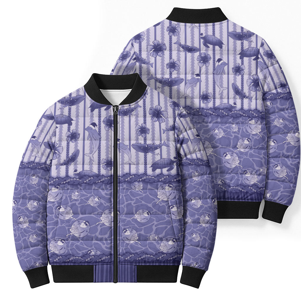 Hawaii Christmas In July Bomber Puffer Jacket Amethyst Purple Mele Kalikimaka Sea Animals DT05 - Polynesian Pride