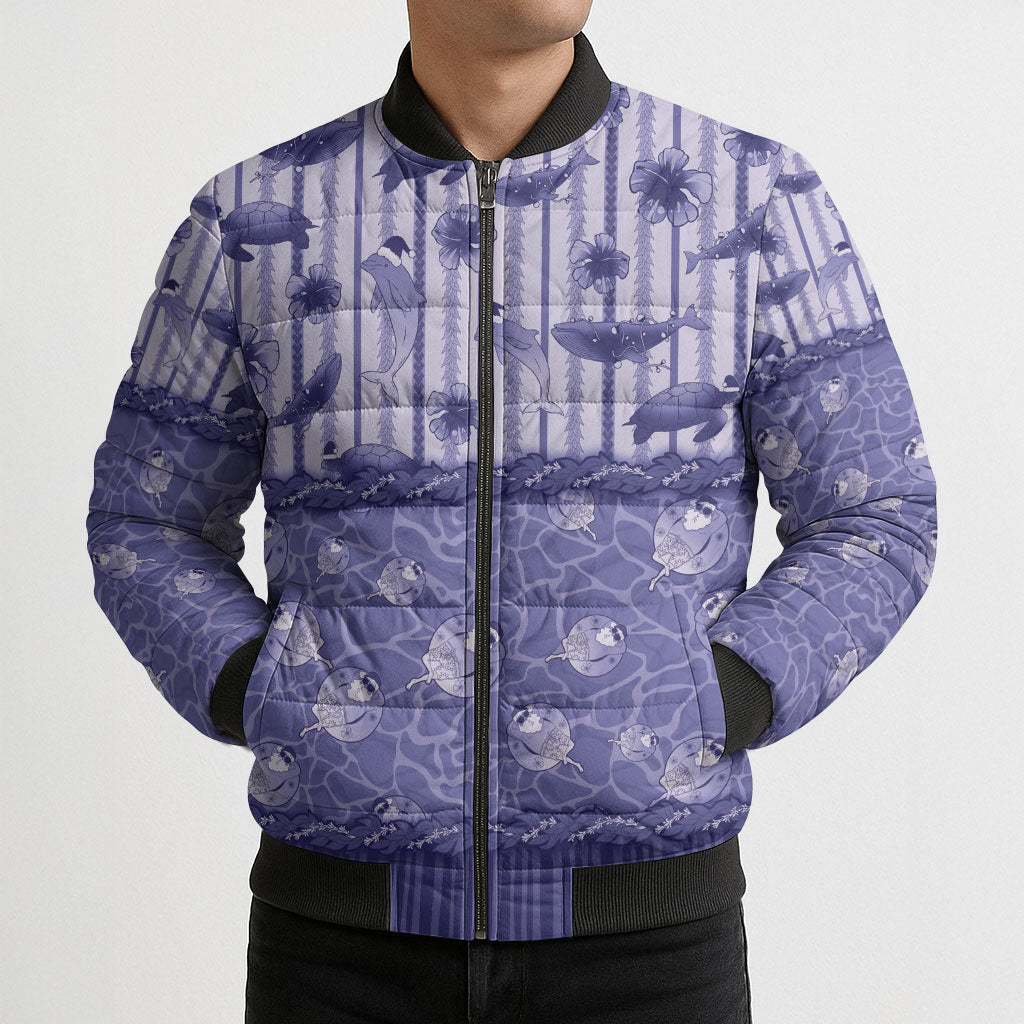 Hawaii Christmas In July Bomber Puffer Jacket Amethyst Purple Mele Kalikimaka Sea Animals DT05 - Polynesian Pride