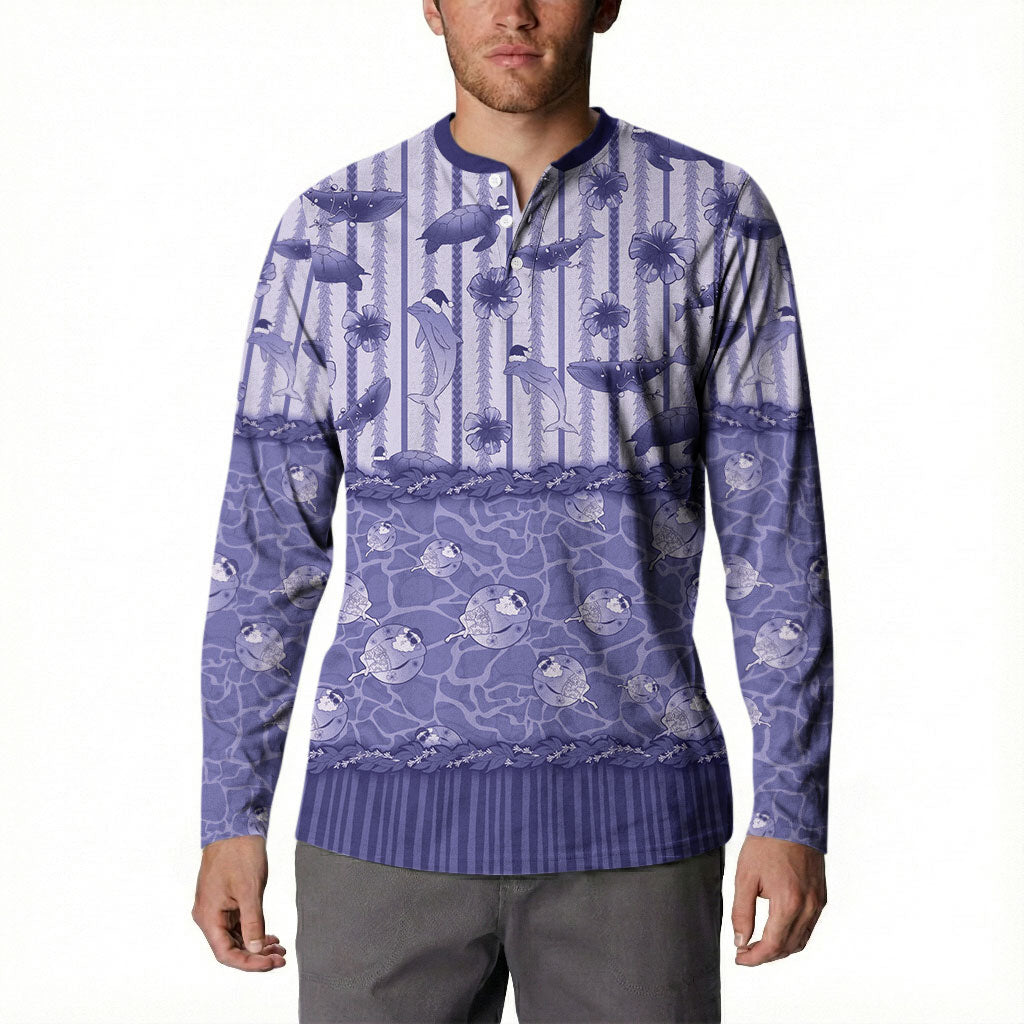 Hawaii Christmas In July Button Sweatshirt Amethyst Purple Mele Kalikimaka Sea Animals DT05 - Polynesian Pride