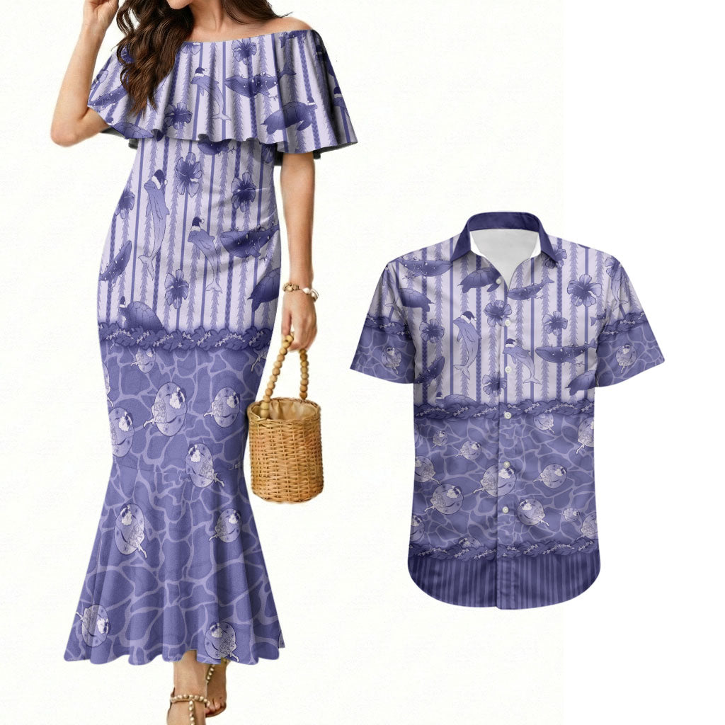 Hawaii Christmas In July Couples Matching Mermaid Dress and Hawaiian Shirt Amethyst Purple Mele Kalikimaka Sea Animals DT05 Purple - Polynesian Pride