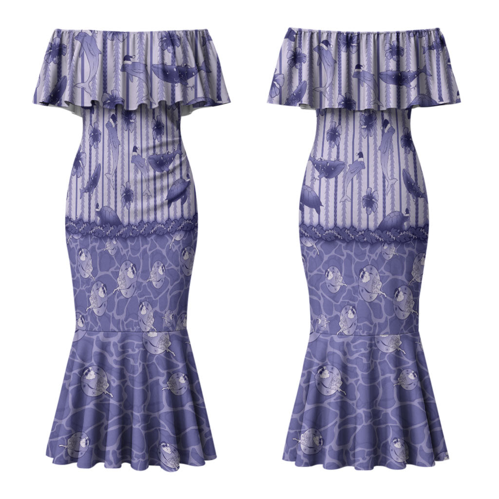 Hawaii Christmas In July Couples Matching Mermaid Dress and Hawaiian Shirt Amethyst Purple Mele Kalikimaka Sea Animals DT05 - Polynesian Pride