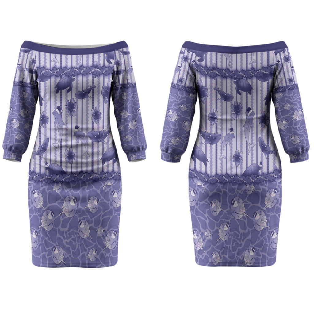 Hawaii Christmas In July Couples Matching Off The Shoulder Long Sleeve Dress and Hawaiian Shirt Amethyst Purple Mele Kalikimaka Sea Animals DT05 - Polynesian Pride