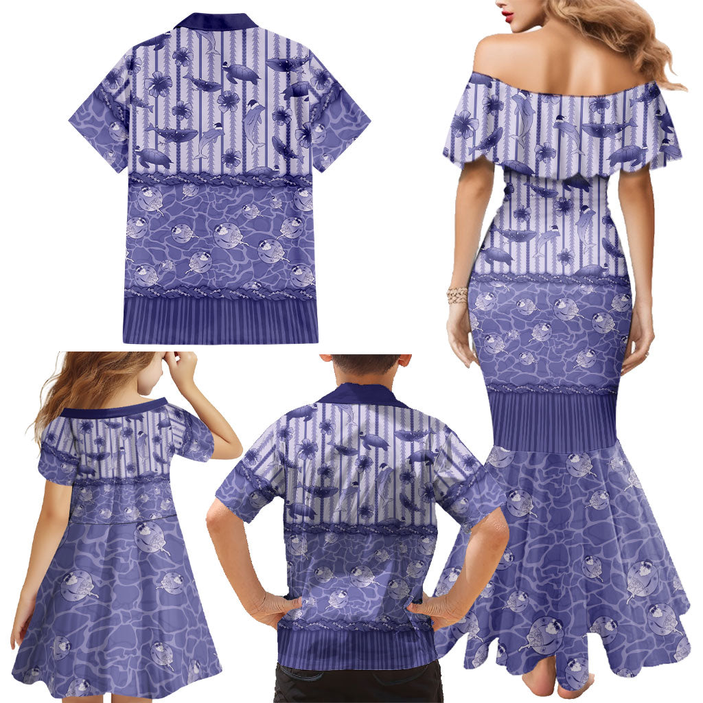 Hawaii Christmas In July Family Matching Mermaid Dress and Hawaiian Shirt Amethyst Purple Mele Kalikimaka Sea Animals DT05 - Polynesian Pride