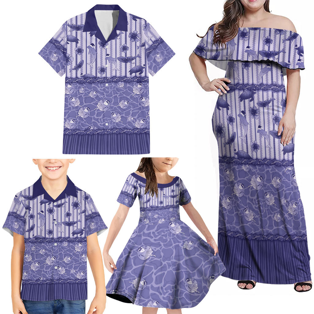 Hawaii Christmas In July Family Matching Off Shoulder Maxi Dress and Hawaiian Shirt Amethyst Purple Mele Kalikimaka Sea Animals DT05 - Polynesian Pride