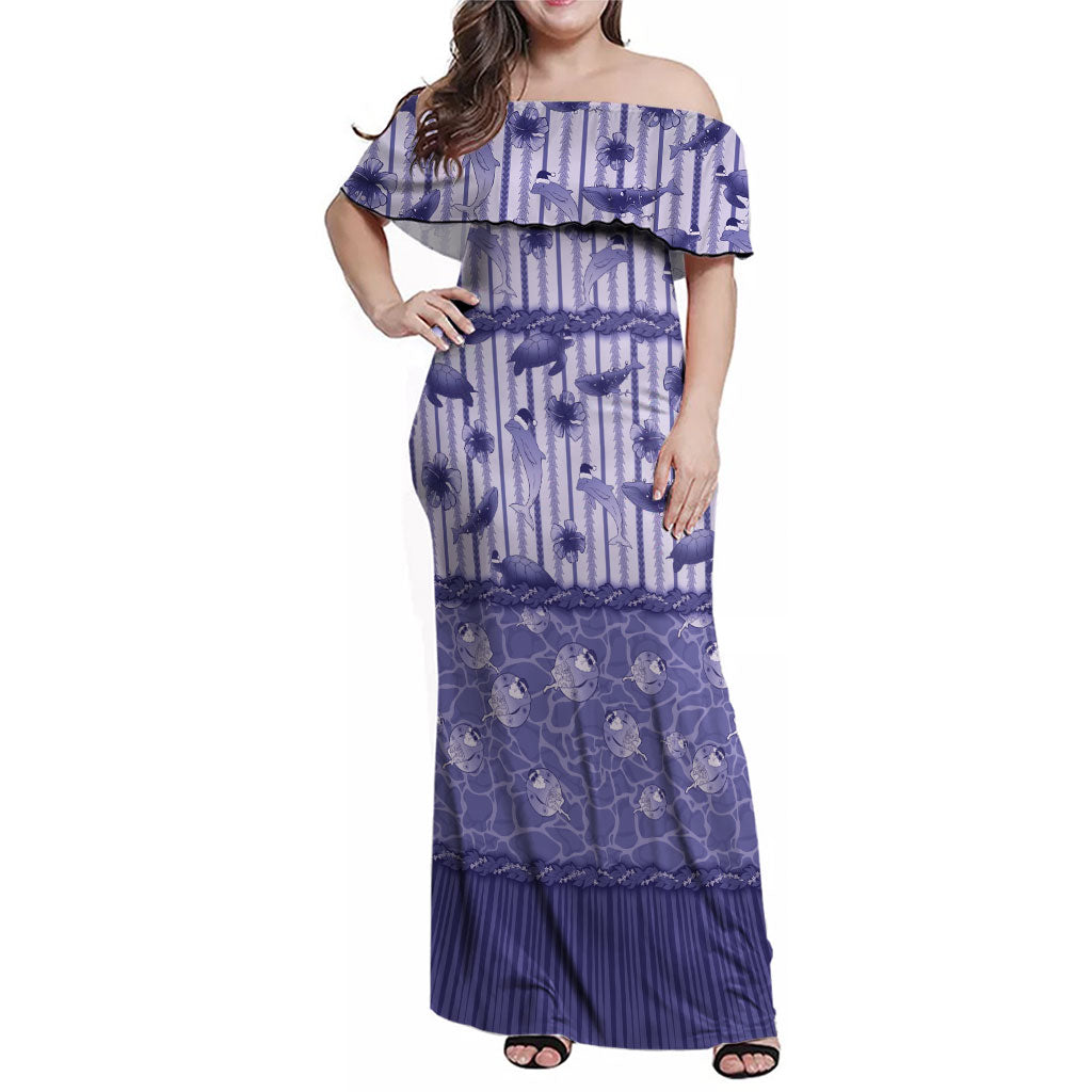 Hawaii Christmas In July Family Matching Off Shoulder Maxi Dress and Hawaiian Shirt Amethyst Purple Mele Kalikimaka Sea Animals DT05 Mom's Dress Purple - Polynesian Pride