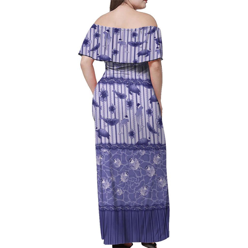 Hawaii Christmas In July Family Matching Off Shoulder Maxi Dress and Hawaiian Shirt Amethyst Purple Mele Kalikimaka Sea Animals DT05 - Polynesian Pride