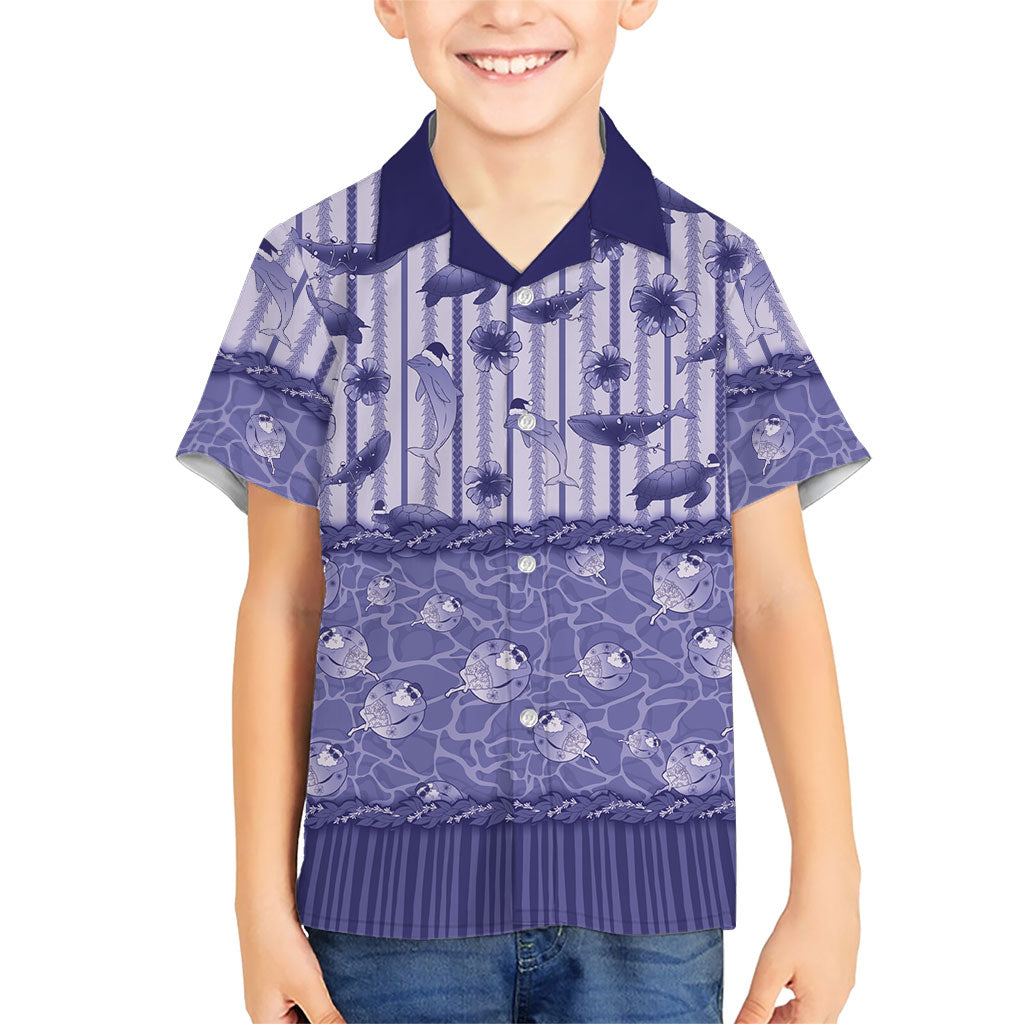 Hawaii Christmas In July Family Matching Off Shoulder Maxi Dress and Hawaiian Shirt Amethyst Purple Mele Kalikimaka Sea Animals DT05 Son's Shirt Purple - Polynesian Pride