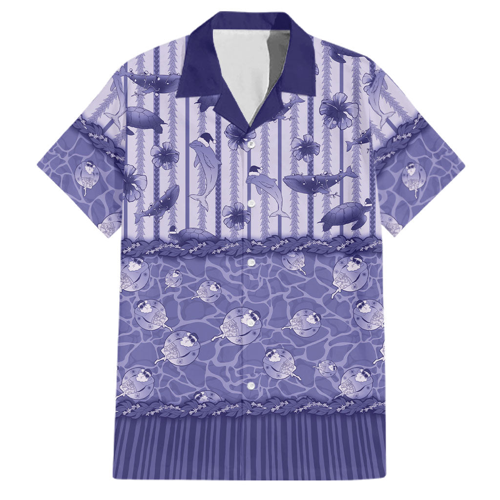 Hawaii Christmas In July Family Matching Off Shoulder Short Dress and Hawaiian Shirt Amethyst Purple Mele Kalikimaka Sea Animals DT05 Dad's Shirt - Short Sleeve Purple - Polynesian Pride