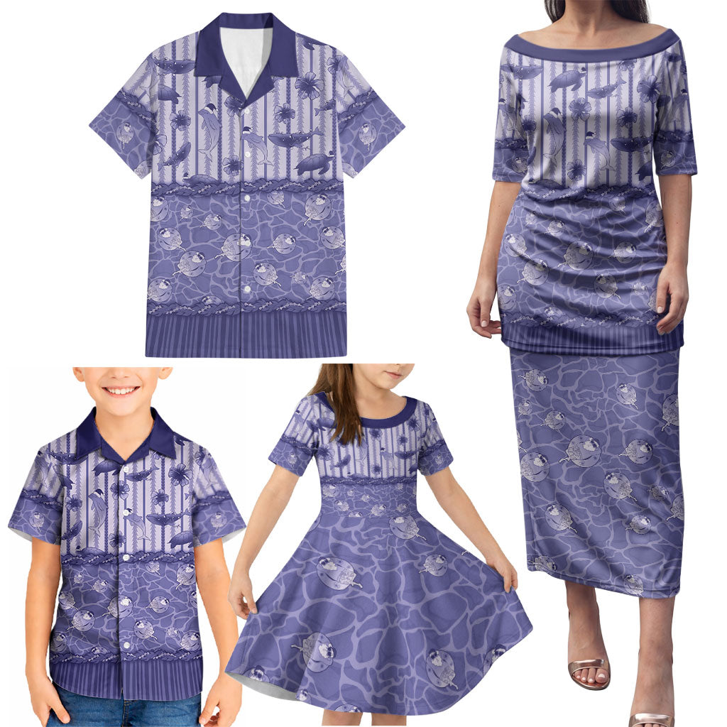 Hawaii Christmas In July Family Matching Puletasi and Hawaiian Shirt Amethyst Purple Mele Kalikimaka Sea Animals DT05 - Polynesian Pride