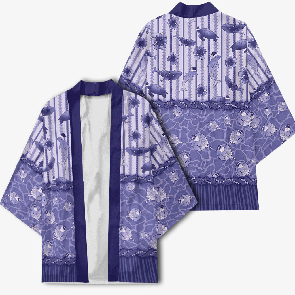Hawaii Christmas In July Kimono Amethyst Purple Mele Kalikimaka Sea Animals DT05 - Polynesian Pride