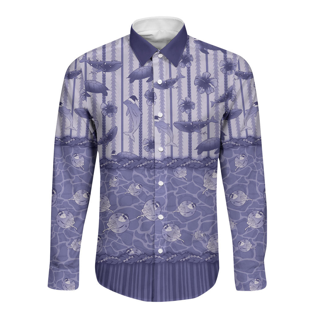 Hawaii Christmas In July Long Sleeve Button Shirt Amethyst Purple Mele Kalikimaka Sea Animals DT05 Unisex Purple - Polynesian Pride