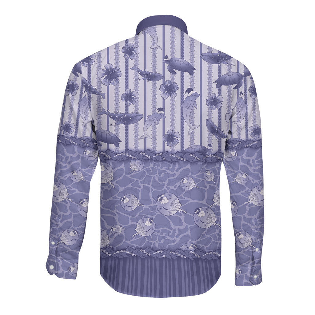 Hawaii Christmas In July Long Sleeve Button Shirt Amethyst Purple Mele Kalikimaka Sea Animals DT05 - Polynesian Pride