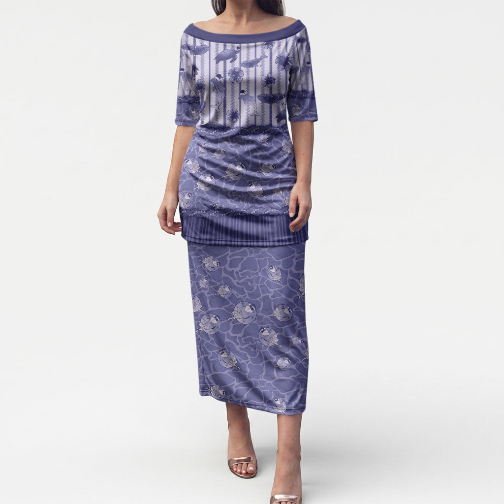 Hawaii Christmas In July Puletasi Amethyst Purple Mele Kalikimaka Sea Animals DT05 Long Dress Purple - Polynesian Pride