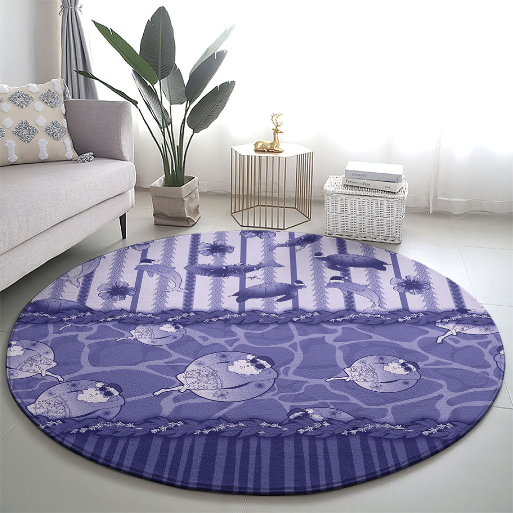 Hawaii Christmas In July Round Carpet Amethyst Purple Mele Kalikimaka Sea Animals DT05 - Polynesian Pride
