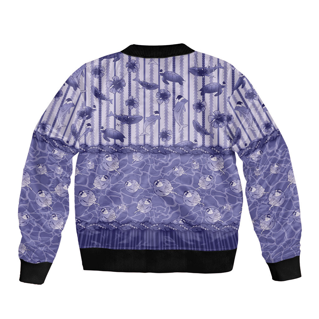 Hawaii Christmas In July Sleeve Zip Bomber Jacket Amethyst Purple Mele Kalikimaka Sea Animals