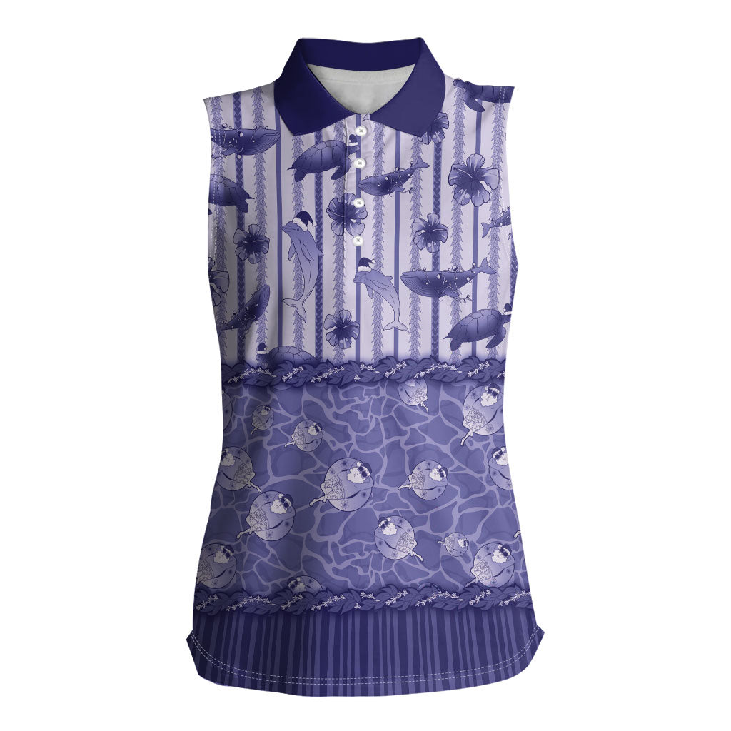Hawaii Christmas In July Women Sleeveless Polo Shirt Amethyst Purple Mele Kalikimaka Sea Animals