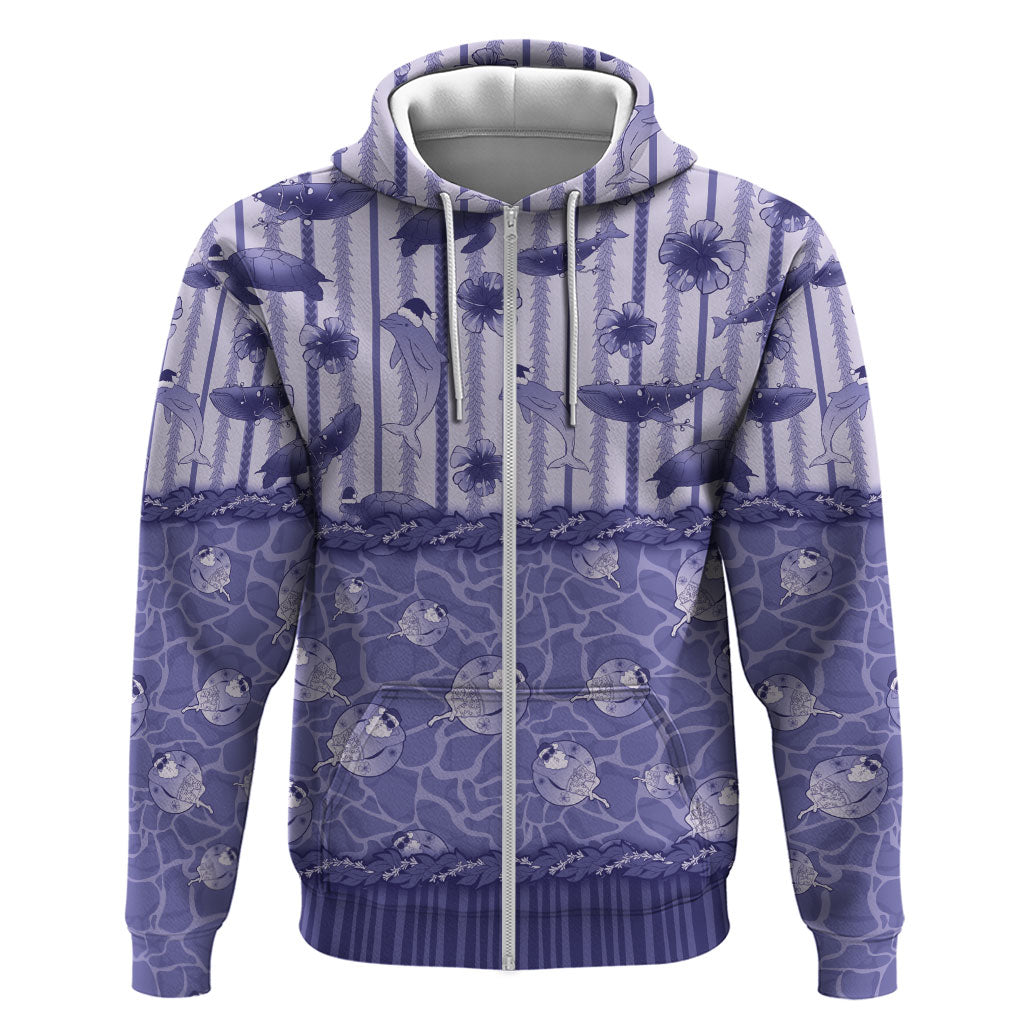 Hawaii Christmas In July Zip Hoodie Amethyst Purple Mele Kalikimaka Sea Animals