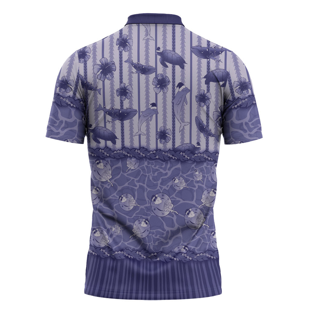 Hawaii Christmas In July Zipper Polo Shirt Amethyst Purple Mele Kalikimaka Sea Animals DT05 - Polynesian Pride