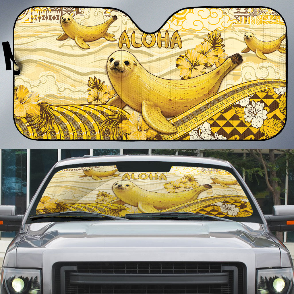 Hawaii Banana Seal Auto Sun Shade Ilio Holo I Ka Uaua Aloha DT05 Yellow - Polynesian Pride