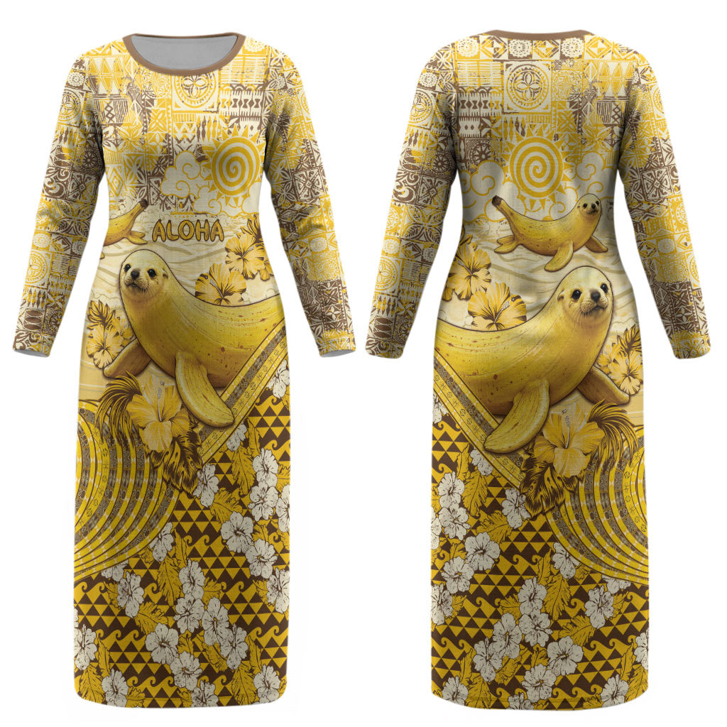 Hawaii Banana Seal Couples Matching Long Sleeve Bodycon Dress and Hawaiian Shirt Ilio Holo I Ka Uaua Aloha DT05 - Polynesian Pride