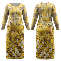 Hawaii Banana Seal Couples Matching Long Sleeve Bodycon Dress and Hawaiian Shirt Ilio Holo I Ka Uaua Aloha DT05 - Polynesian Pride