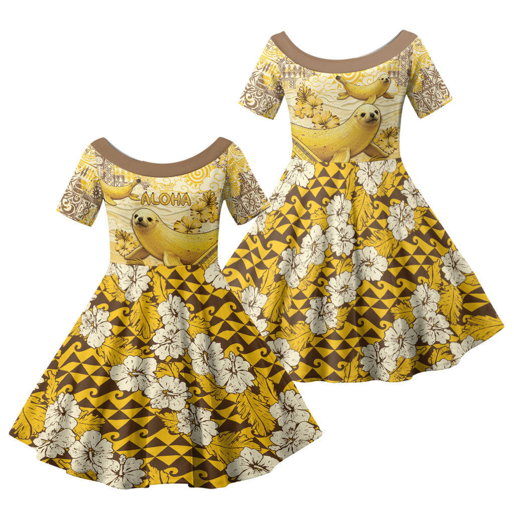 Hawaii Banana Seal Family Matching Mermaid Dress and Hawaiian Shirt Ilio Holo I Ka Uaua Aloha DT05 Daughter's Dress Yellow - Polynesian Pride