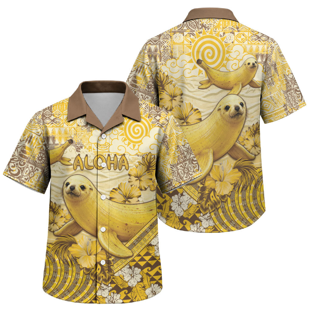 Hawaii Banana Seal Family Matching Off The Shoulder Long Sleeve Dress and Hawaiian Shirt Ilio Holo I Ka Uaua Aloha DT05 Son's Shirt Yellow - Polynesian Pride