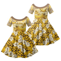 Hawaii Banana Seal Family Matching Off Shoulder Short Dress and Hawaiian Shirt Ilio Holo I Ka Uaua Aloha DT05 Daughter's Dress Yellow - Polynesian Pride