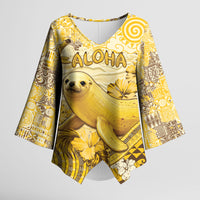 Hawaii Banana Seal Kimono Sleeve Blouse Ilio Holo I Ka Uaua Aloha DT05 Female Yellow - Polynesian Pride