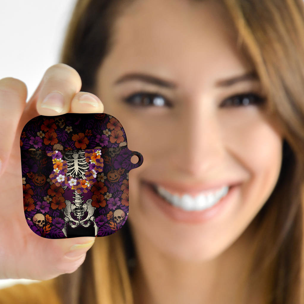 Hawaii Halloween AirPods Case Skeleton Bones Flower Lei Tropical Floral