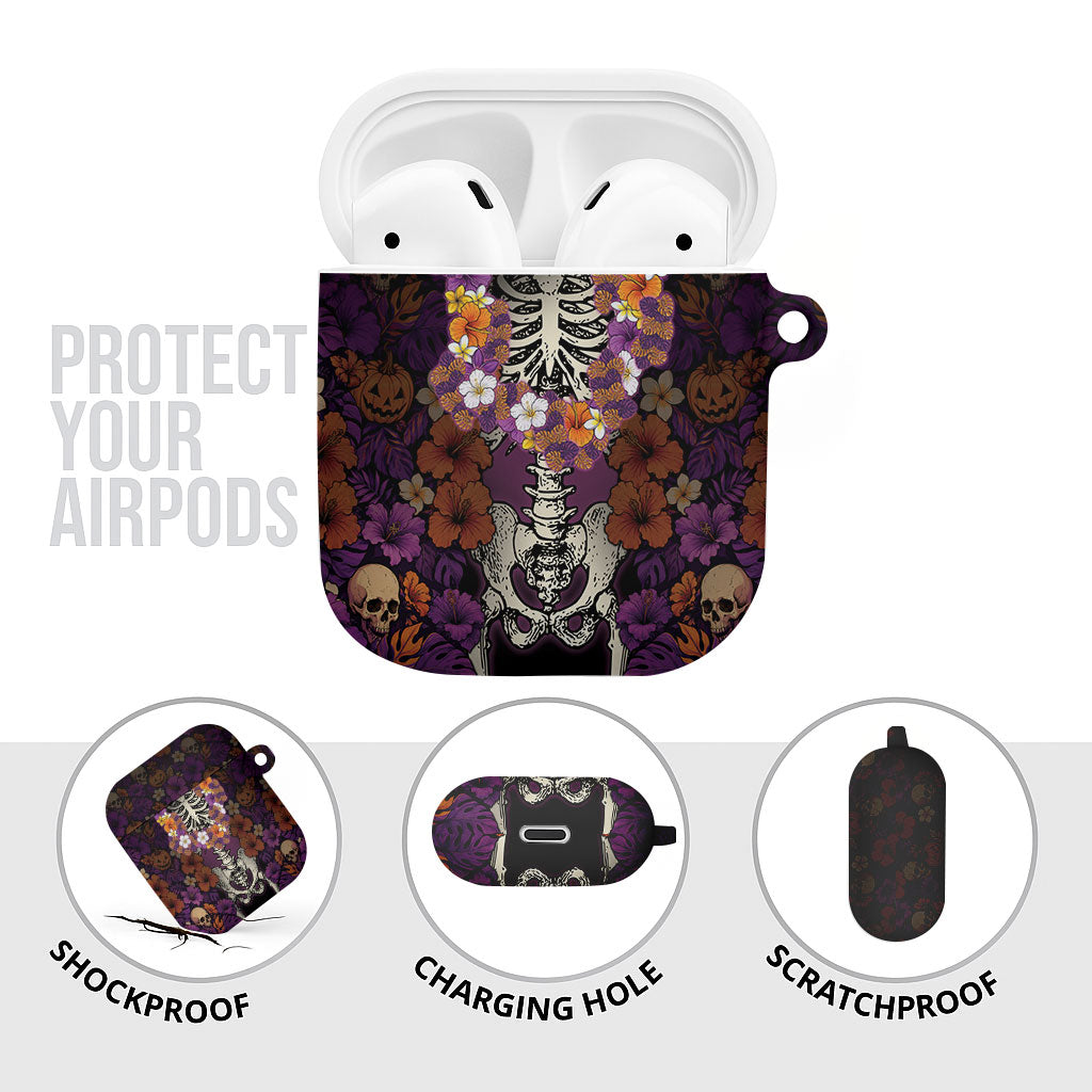 Hawaii Halloween AirPods Case Skeleton Bones Flower Lei Tropical Floral