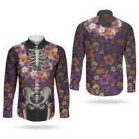 Hawaii Halloween Couples Matching Off Shoulder Maxi Dress and Long Sleeve Button Shirt Skeleton Bones Flower Lei Tropical Floral DT05 - Polynesian Pride