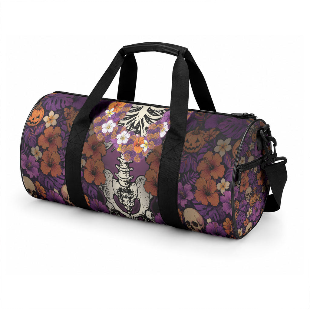 Hawaii Halloween Duffle Bag Skeleton Bones Flower Lei Tropical Floral