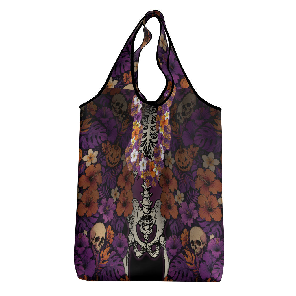 Hawaii Halloween Grocery Bag Skeleton Bones Flower Lei Tropical Floral
