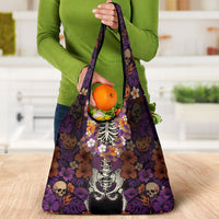 Hawaii Halloween Grocery Bag Skeleton Bones Flower Lei Tropical Floral
