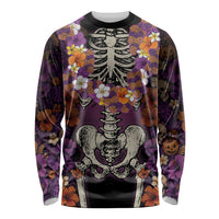 Hawaii Halloween Long Sleeve Shirt Skeleton Bones Flower Lei Tropical Floral