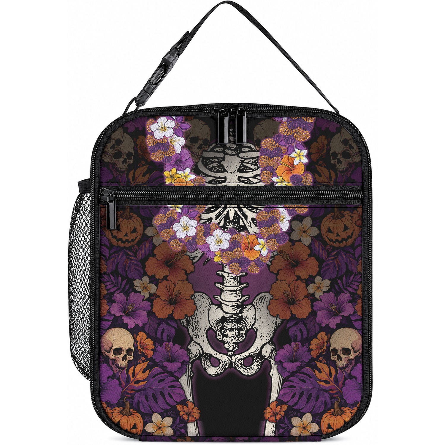 Hawaii Halloween Lunch Bag Skeleton Bones Flower Lei Tropical Floral