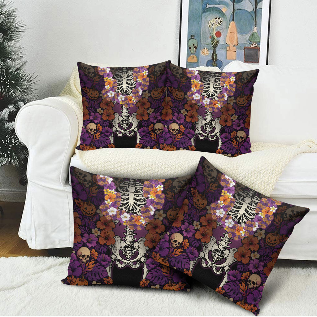 Hawaii Halloween Pillow Cover Skeleton Bones Flower Lei Tropical Floral DT05 - Polynesian Pride